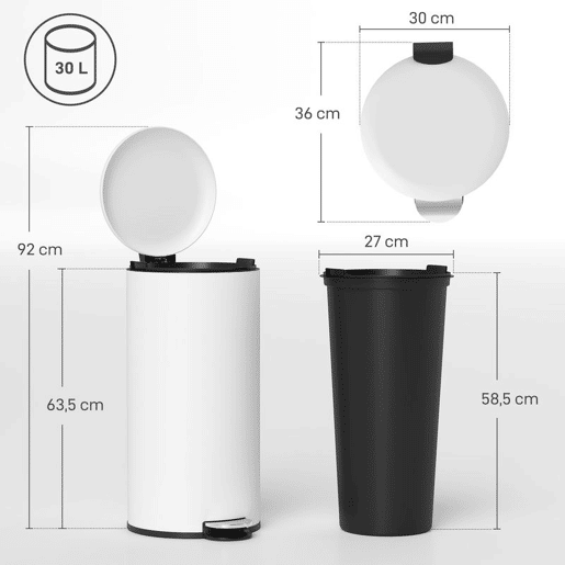 HOMCOM Balde de Lixo para Cozinha 30L Cubo de Lixo com Pedal Tampa com Fechamento Suave e Cubo Amovível para Escritório Estúdio Creme