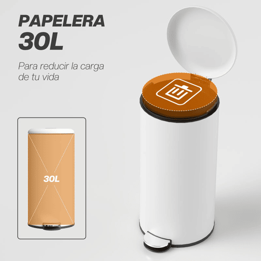 HOMCOM Balde de Lixo para Cozinha 30L Cubo de Lixo com Pedal Tampa com Fechamento Suave e Cubo Amovível para Escritório Estúdio Creme