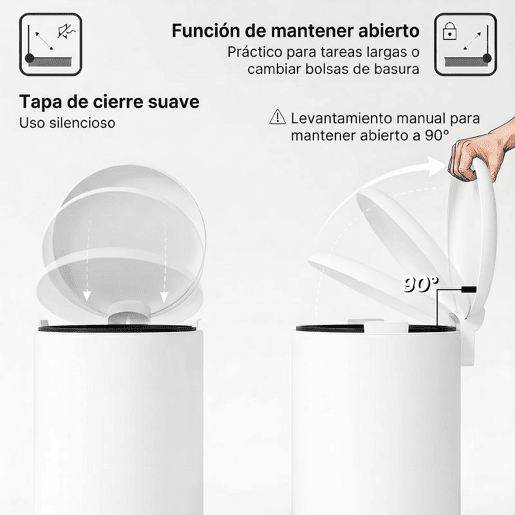 HOMCOM Balde de Lixo para Cozinha 30L Cubo de Lixo com Pedal Tampa com Fechamento Suave e Cubo Amovível para Escritório Estúdio Creme