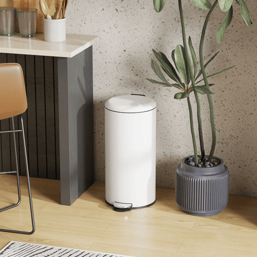 HOMCOM Balde de Lixo para Cozinha 30L Cubo de Lixo com Pedal Tampa com Fechamento Suave e Cubo Amovível para Escritório Estúdio Creme