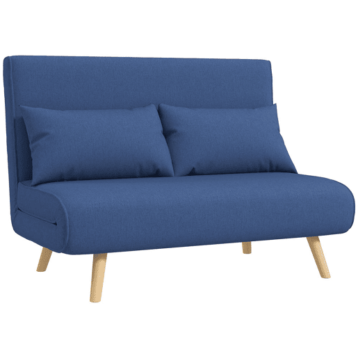 HOMCOM Sofá-Cama de 2 Lugares Dobrável 3 em 1, Sofá-Cama, Estofado em Tecido Tipo Linho, com Encosto Ajustável em 5 Posições, 2 Almofadas, para Quarto e Sala, Azul Escuro