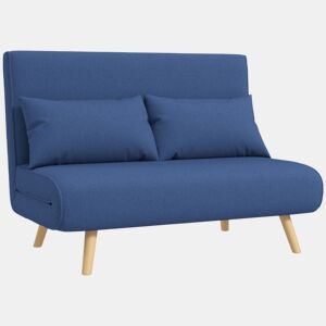 HOMCOM Sofá-Cama de 2 Lugares Dobrável 3 em 1, Sofá-Cama, Estofado em Tecido Tipo Linho, com Encosto Ajustável em 5 Posições, 2 Almofadas, para Quarto e Sala, Azul Escuro