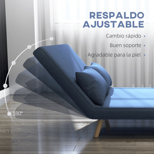 HOMCOM Sofá-Cama de 2 Lugares Dobrável 3 em 1, Sofá-Cama, Estofado em Tecido Tipo Linho, com Encosto Ajustável em 5 Posições, 2 Almofadas, para Quarto e Sala, Azul Escuro