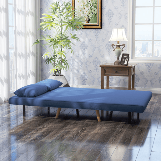 HOMCOM Sofá-Cama de 2 Lugares Dobrável 3 em 1, Sofá-Cama, Estofado em Tecido Tipo Linho, com Encosto Ajustável em 5 Posições, 2 Almofadas, para Quarto e Sala, Azul Escuro