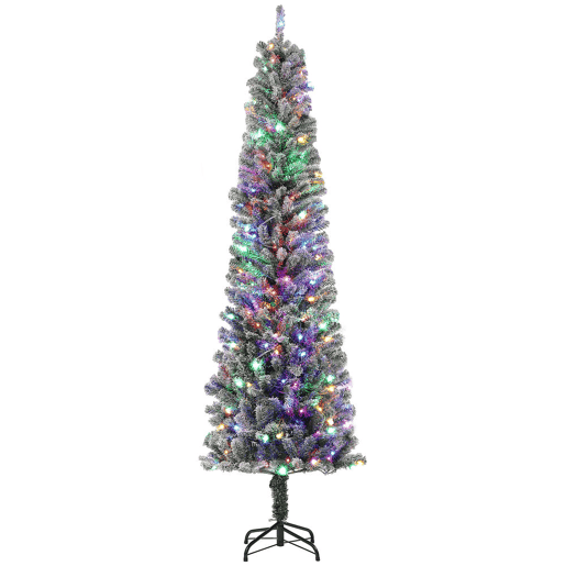 HOMCOM Árvore de Natal 225 cm Árvore de Natal Artificial com 220 Luzes LED de Duas Cores 519 Ramos e Suporte de Aço Árvore de Natal para Sala de Estar Interior Verde