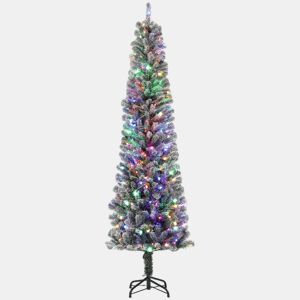 HOMCOM Árvore de Natal 225 cm Árvore de Natal Artificial com 220 Luzes LED de Duas Cores 519 Ramos e Suporte de Aço Árvore de Natal para Sala de Estar Interior Verde