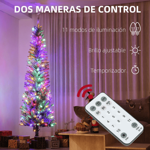 HOMCOM Árvore de Natal 225 cm Árvore de Natal Artificial com 220 Luzes LED de Duas Cores 519 Ramos e Suporte de Aço Árvore de Natal para Sala de Estar Interior Verde
