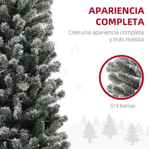 HOMCOM Árvore de Natal 225 cm Árvore de Natal Artificial com 220 Luzes LED de Duas Cores 519 Ramos e Suporte de Aço Árvore de Natal para Sala de Estar Interior Verde