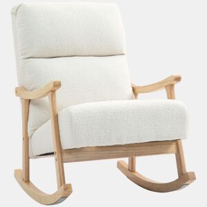 HOMCOM Cadeira de Balanço de Borreguito Moderna, Cadeira com Pernas e Apoios de Braço de Madeira de Borracha, Encosto Alto, Suporta 120 kg, para Quarto, Sala, Creme