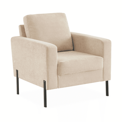 Poltrona de veludo canelado e pernas de metal, Bjorn veludo canelado, Beige, 78x77x70 cm