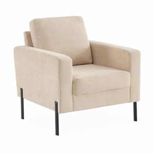 Poltrona de veludo canelado e pernas de metal, Bjorn veludo canelado, Beige, 78x77x70 cm
