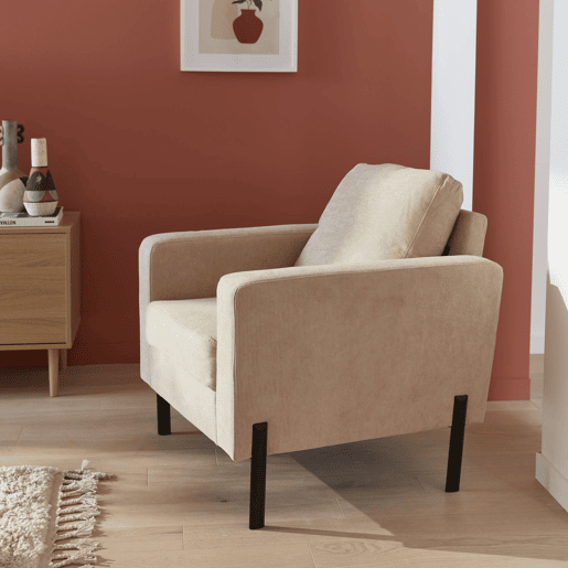 Poltrona de veludo canelado e pernas de metal, Bjorn veludo canelado, Beige, 78x77x70 cm