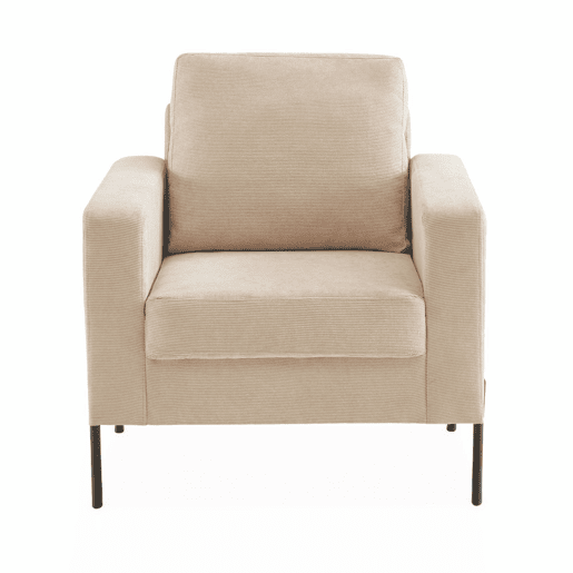 Poltrona de veludo canelado e pernas de metal, Bjorn veludo canelado, Beige, 78x77x70 cm