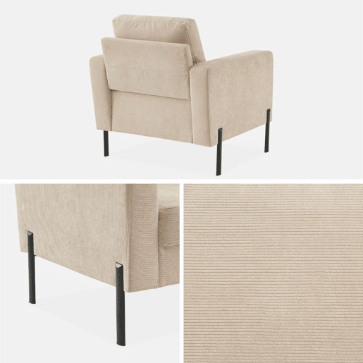 Poltrona de veludo canelado e pernas de metal, Bjorn veludo canelado, Beige, 78x77x70 cm