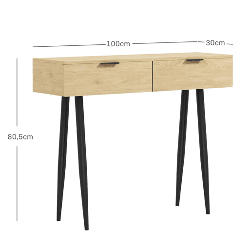 HOMCOM Mesa Consola Móvel para Entrada com 2 Gavetas e Pés de Aço Consola para Entrada Corredor 100x30x80,5 cm Carvalho