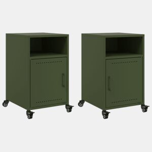 vidaXL Mesas de cabeceira 2 pcs 36x39x59 cm aço verde-azeitona