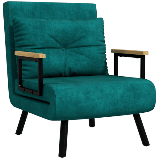 HOMCOM Poltrona Convertível em Cama Dobrável Poltrona Convertível em Cama com Encosto Ajustável em 5 Níveis e Almofada Acolchoada para Escritório Dormitório Sala de Estar Carga 120 kg 63x73x81 cm Verde
