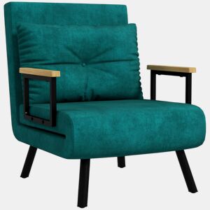 HOMCOM Poltrona Convertível em Cama Dobrável Poltrona Convertível em Cama com Encosto Ajustável em 5 Níveis e Almofada Acolchoada para Escritório Dormitório Sala de Estar Carga 120 kg 63x73x81 cm Verde