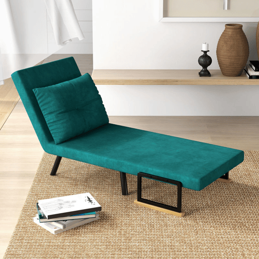 HOMCOM Poltrona Convertível em Cama Dobrável Poltrona Convertível em Cama com Encosto Ajustável em 5 Níveis e Almofada Acolchoada para Escritório Dormitório Sala de Estar Carga 120 kg 63x73x81 cm Verde