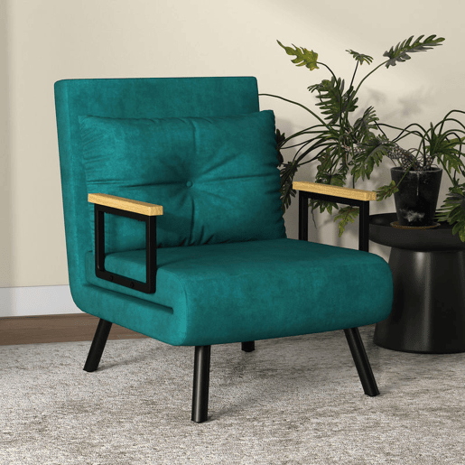 HOMCOM Poltrona Convertível em Cama Dobrável Poltrona Convertível em Cama com Encosto Ajustável em 5 Níveis e Almofada Acolchoada para Escritório Dormitório Sala de Estar Carga 120 kg 63x73x81 cm Verde
