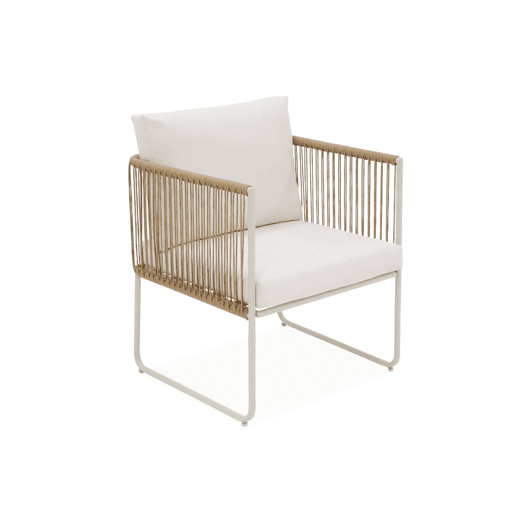 Conjunto de jardim com sofá em corda e aço galvanizado, 4 lugares, Cesena, Natural, 115x60x68 cm