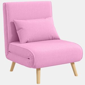 HOMCOM Sofá-Cama Individual Dobrável 3 em 1, Sofá-Cama, Estofado em Linho, com Encosto Ajustável em 5 Posições, 1 Almofada, para Quarto, Sala, Rosa