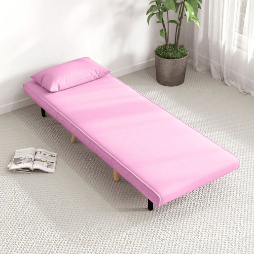 HOMCOM Sofá-Cama Individual Dobrável 3 em 1, Sofá-Cama, Estofado em Linho, com Encosto Ajustável em 5 Posições, 1 Almofada, para Quarto, Sala, Rosa
