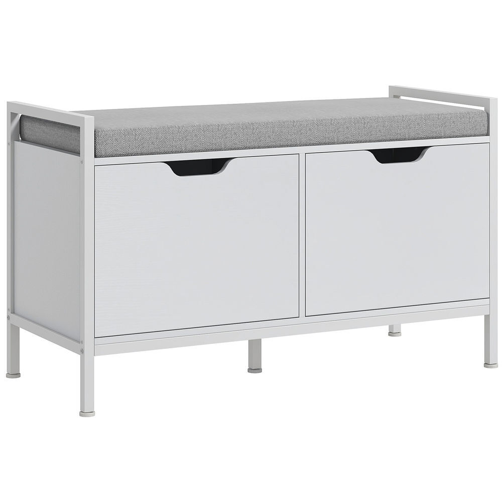 Homcom banco zapatero mueble zapatero con asiento cojín extraíble para 4 pares de zapatos banco zapatero para entrada recibidor salón pasillo 84x35x50 cm blanco
