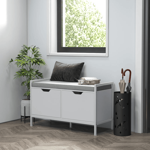 HOMCOM Banco Sapateira com Assento com Almofada Amovível para 4 Pares de Sapatos Banco Sapateira para Entrada Corredor Sala de Estar 84x35x50 cm Branco