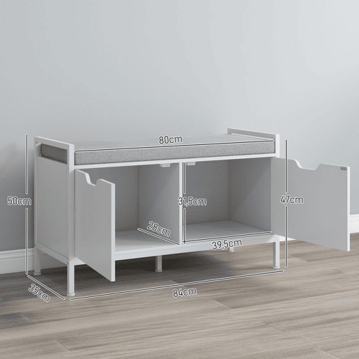 HOMCOM Banco Sapateira com Assento com Almofada Amovível para 4 Pares de Sapatos Banco Sapateira para Entrada Corredor Sala de Estar 84x35x50 cm Branco