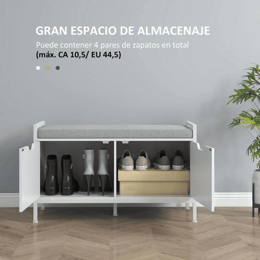 HOMCOM Banco Sapateira com Assento com Almofada Amovível para 4 Pares de Sapatos Banco Sapateira para Entrada Corredor Sala de Estar 84x35x50 cm Branco