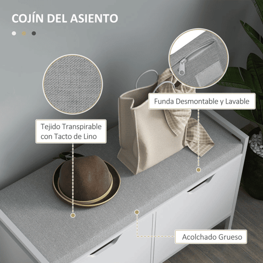 HOMCOM Banco Sapateira com Assento com Almofada Amovível para 4 Pares de Sapatos Banco Sapateira para Entrada Corredor Sala de Estar 84x35x50 cm Branco