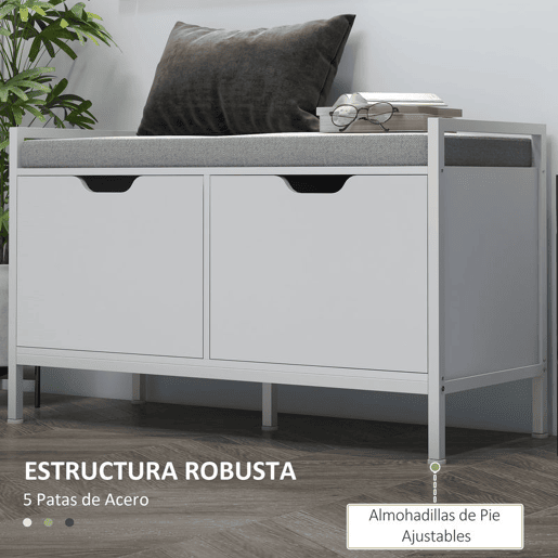 HOMCOM Banco Sapateira com Assento com Almofada Amovível para 4 Pares de Sapatos Banco Sapateira para Entrada Corredor Sala de Estar 84x35x50 cm Branco