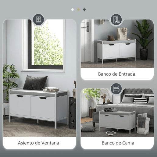 HOMCOM Banco Sapateira com Assento com Almofada Amovível para 4 Pares de Sapatos Banco Sapateira para Entrada Corredor Sala de Estar 84x35x50 cm Branco