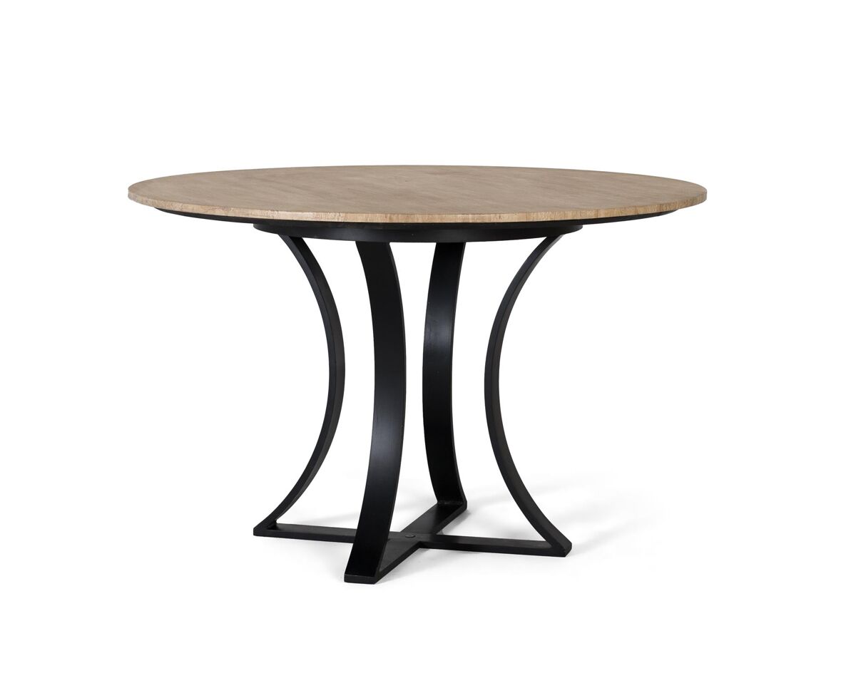 Mesa de comedor de mármol travertino y base de metal.GINER Y COLOMER