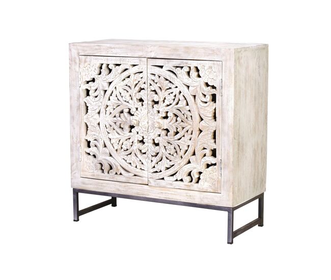 Aparador madera mango, patas metal blanco y gris envejecido Blanco.Giner y Colomer 81x35x80