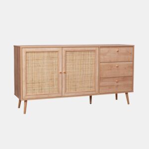 Aparador com efeito de madeira e cana de 2 portas, 150cm, Boheme, Natural, 150x39x79 cm