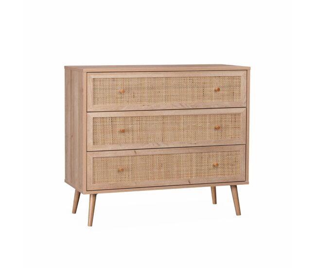 Cómoda de caña con 3 cajones natural - 90x39x79 cm