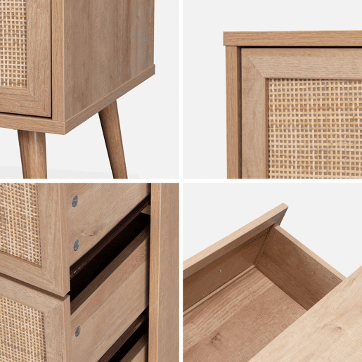 Cómoda com efeito madeira e cana de 3 gavetas, Boheme, Natural, 90x39x79 cm