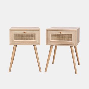 Mesa de cabeceira com efeito de madeira e cana, set de 2, Boheme, Natural, 39x39x55.4 cm
