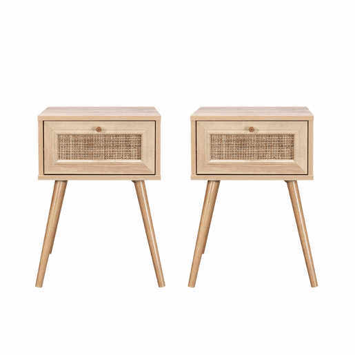 Mesa de cabeceira com efeito de madeira e cana, set de 2, Boheme, Natural, 39x39x55.4 cm