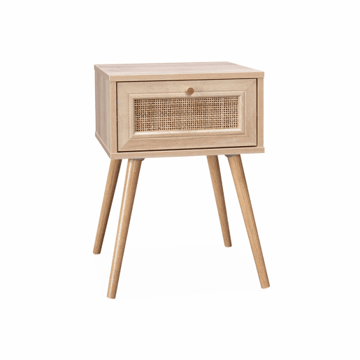 Mesa de cabeceira com efeito de madeira e cana, set de 2, Boheme, Natural, 39x39x55.4 cm