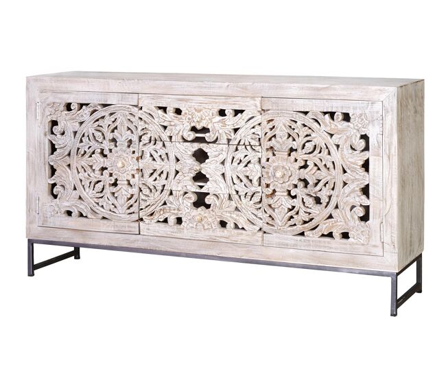 Aparador madera mango y metal blanco envejecido blanco.giner y colomer 80x38x150