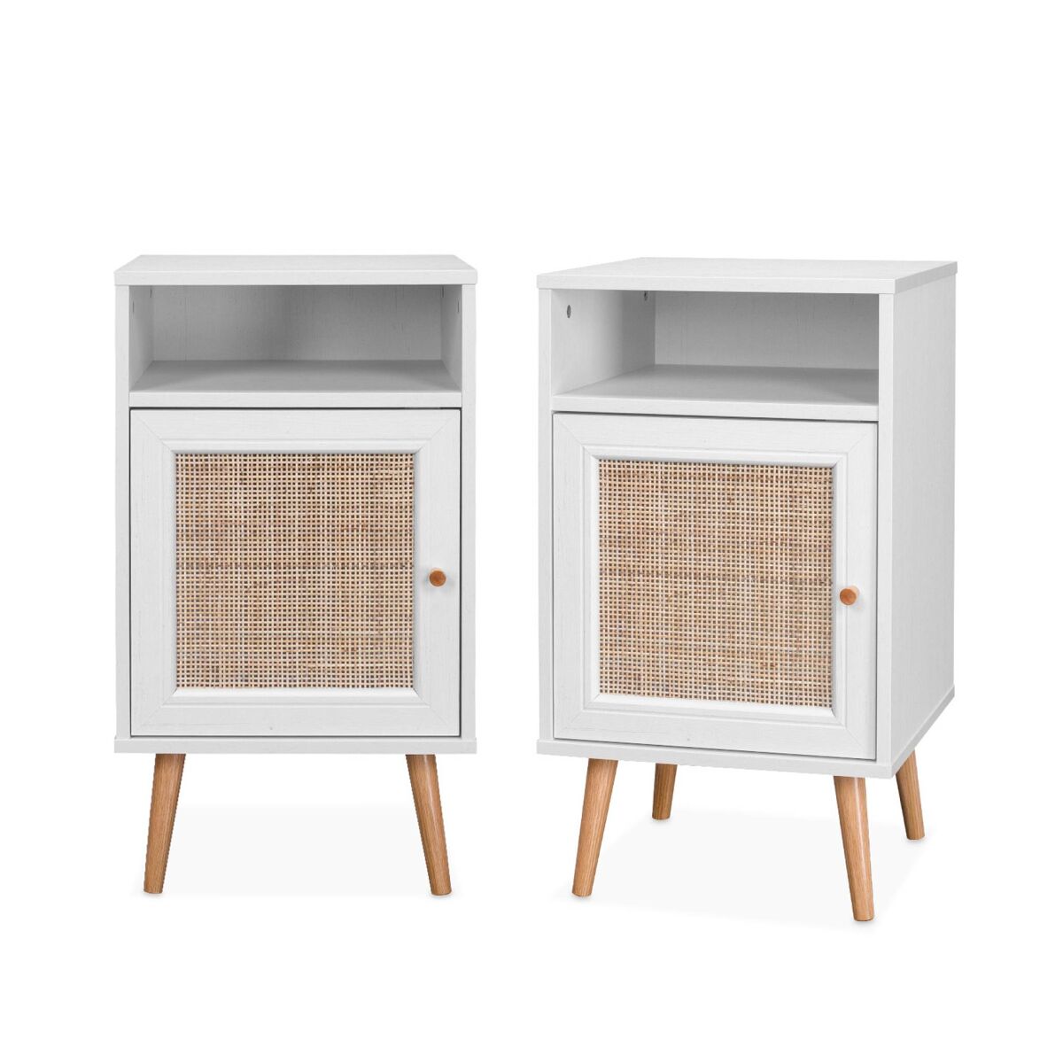 Mesita de noche escandinava con efecto madera y caña, set de 2 40