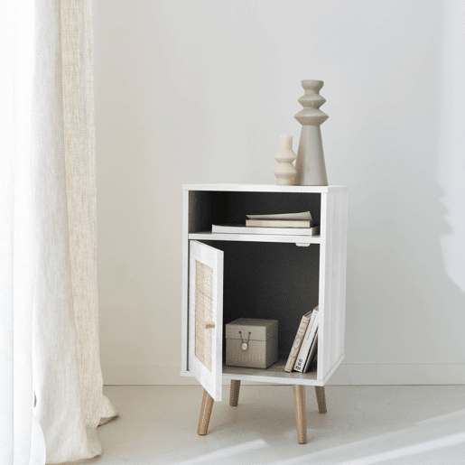 Mesa de cabeceira de vime escandinava, set de 2, Boheme, Branco sujo, 39x40x70 cm
