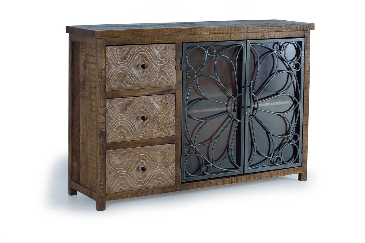 Aparador de madera de mango marrón envejecido 96x140x40