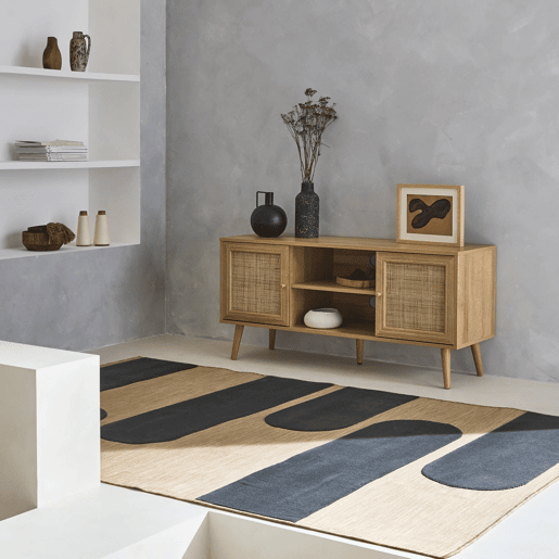 Móvel de TV escandinavo em vime, 120cm, Boheme, Natural, 120x39x56.5 cm