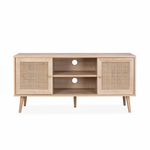Móvel de TV escandinavo em vime, 120cm, Boheme, Natural, 120x39x56.5 cm