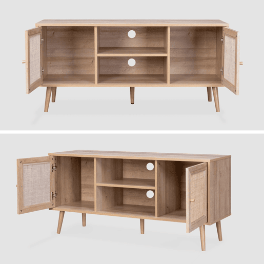 Móvel de TV escandinavo em vime, 120cm, Boheme, Natural, 120x39x56.5 cm