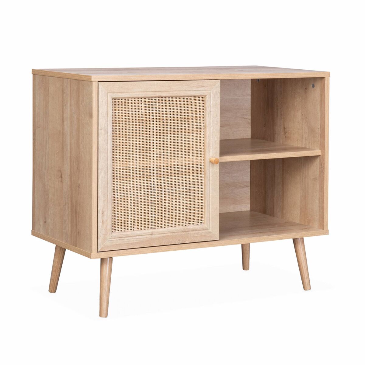Aparador estilo escandinavo con 1 puerta de caña, 80cm 80 Madera